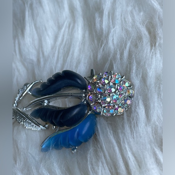 Rare Vintage 1960s AB Rhinestone & Thermoset Flower Brooch Unsigned Lisner - Picture 2 of 8